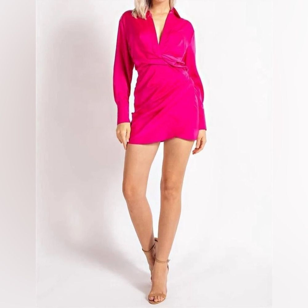Edit by Nine Fuchsia Wrap Dress Small NWT Twist Front Mini Shirt Dress